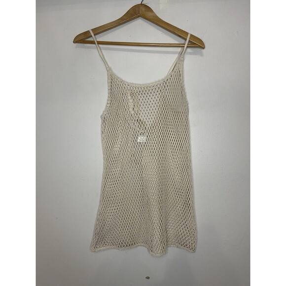 Wild Fable Womens Medium Mesh fishnet Swim coverup  beige tassel tie back Dress - Picture 2 of 6
